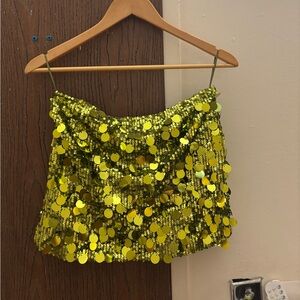 Edikted Shimmering Yellow Sequin Mini Skirt